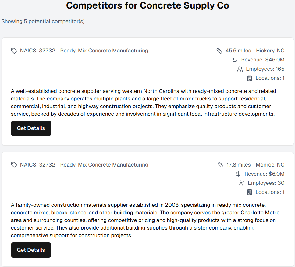 Competitor Search Interface